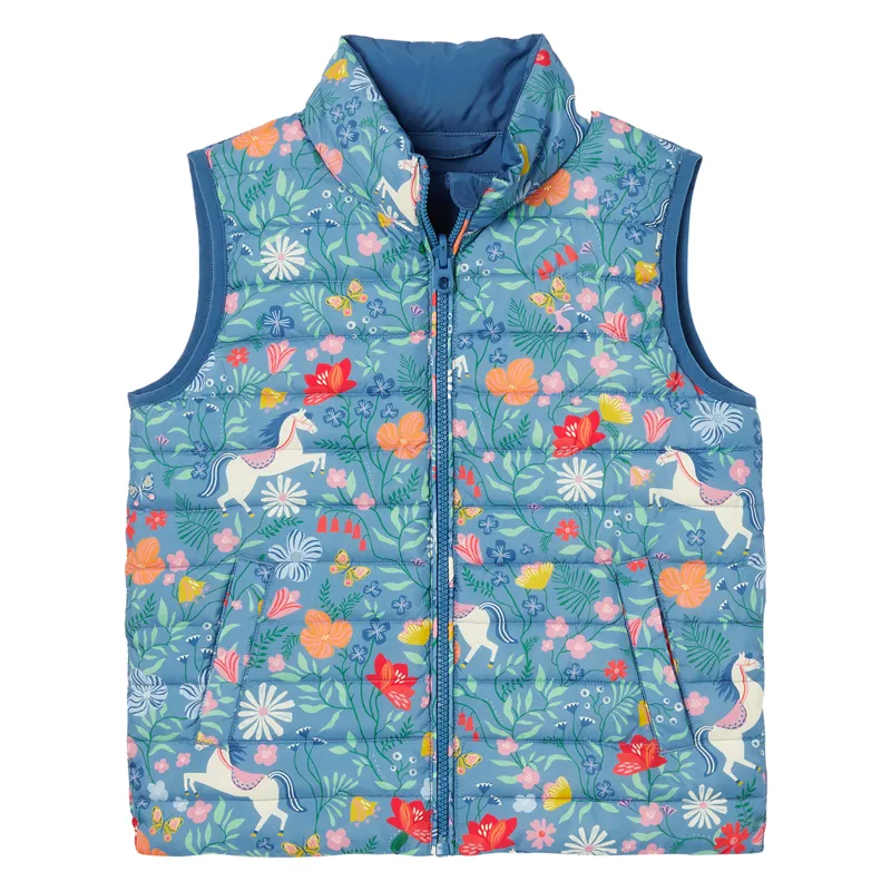 Joules Girl's Hayden Reversible Gilet - Blue Horse Floral
